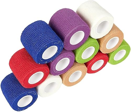 12 rollos de vendaje elástico autoadhesivo de 2 pulgadas x 6 yardas, cinta veterinaria cohesiva adherente para primeros auxilios, hinchazón de