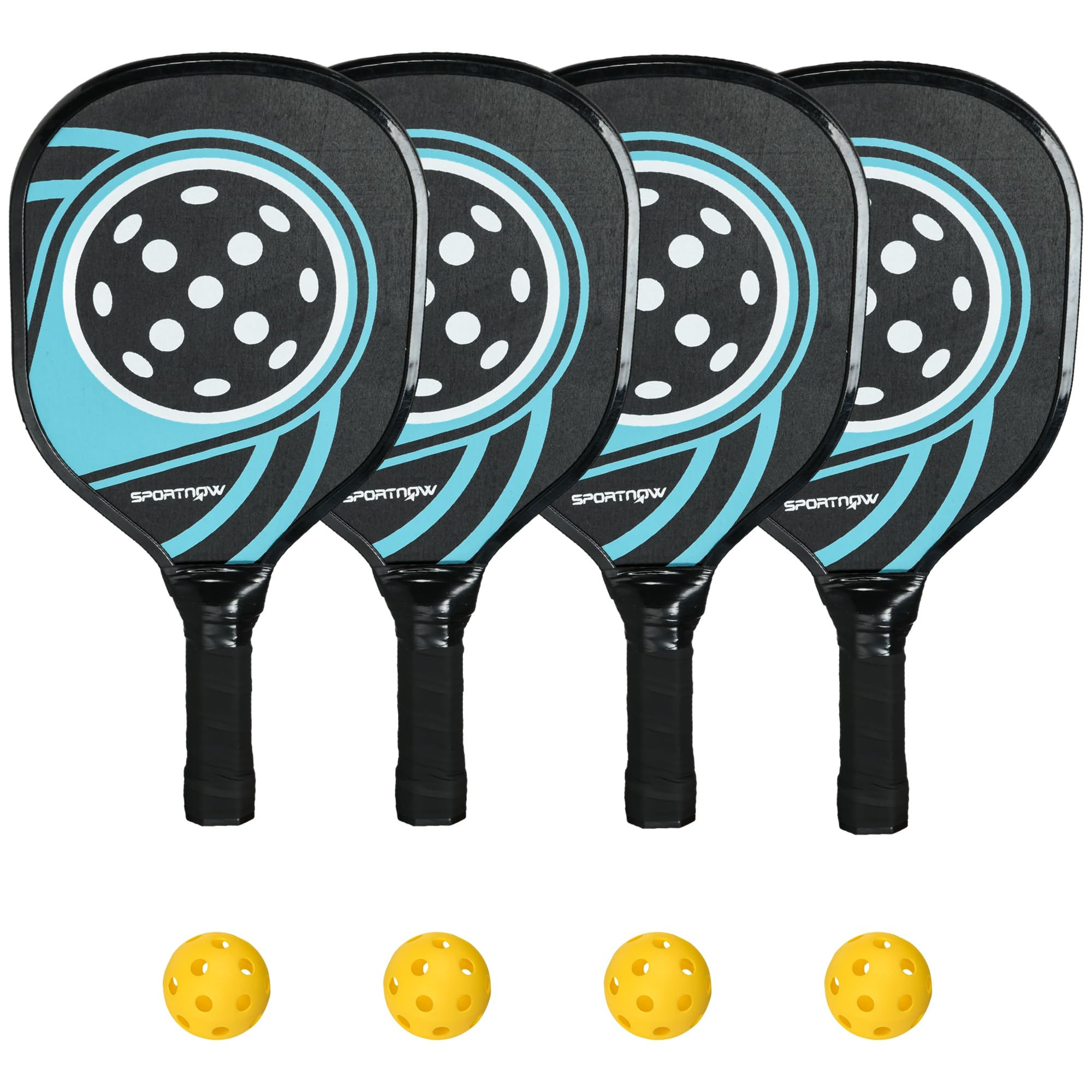 SPORTNOW Juego de raquetas de pickleball con 4 palas de pickleball, 4 pelotas, bolsa de transporte, juego de pickleball, para interior y exterior, adolescentes y adultos