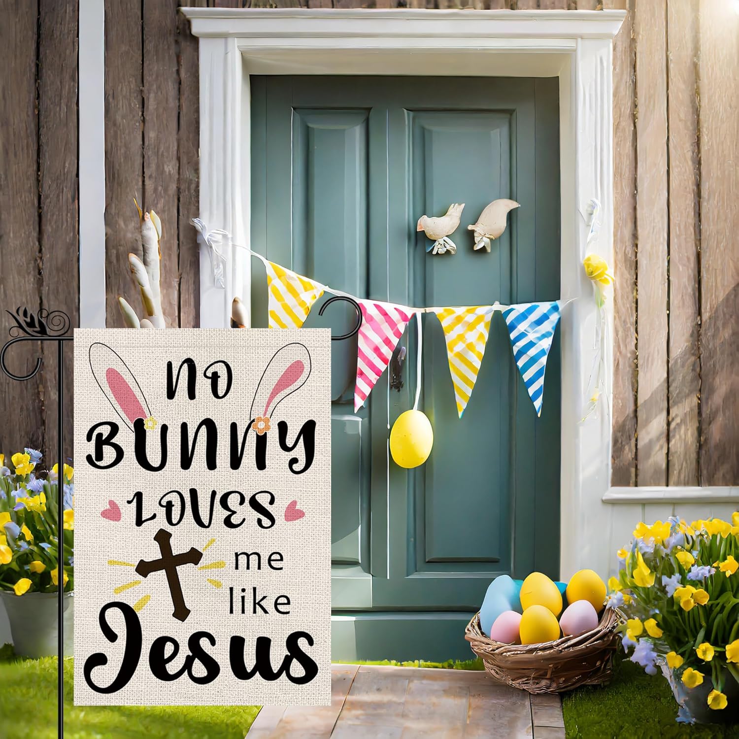 Easter Garden Flag Religious Cross No Bunny Loves Me Like Jesus Christian Burlap Double Sided Vertical Holiday Spring Yard Outdoor Decor 12.5 x 18 Inch - Image 6