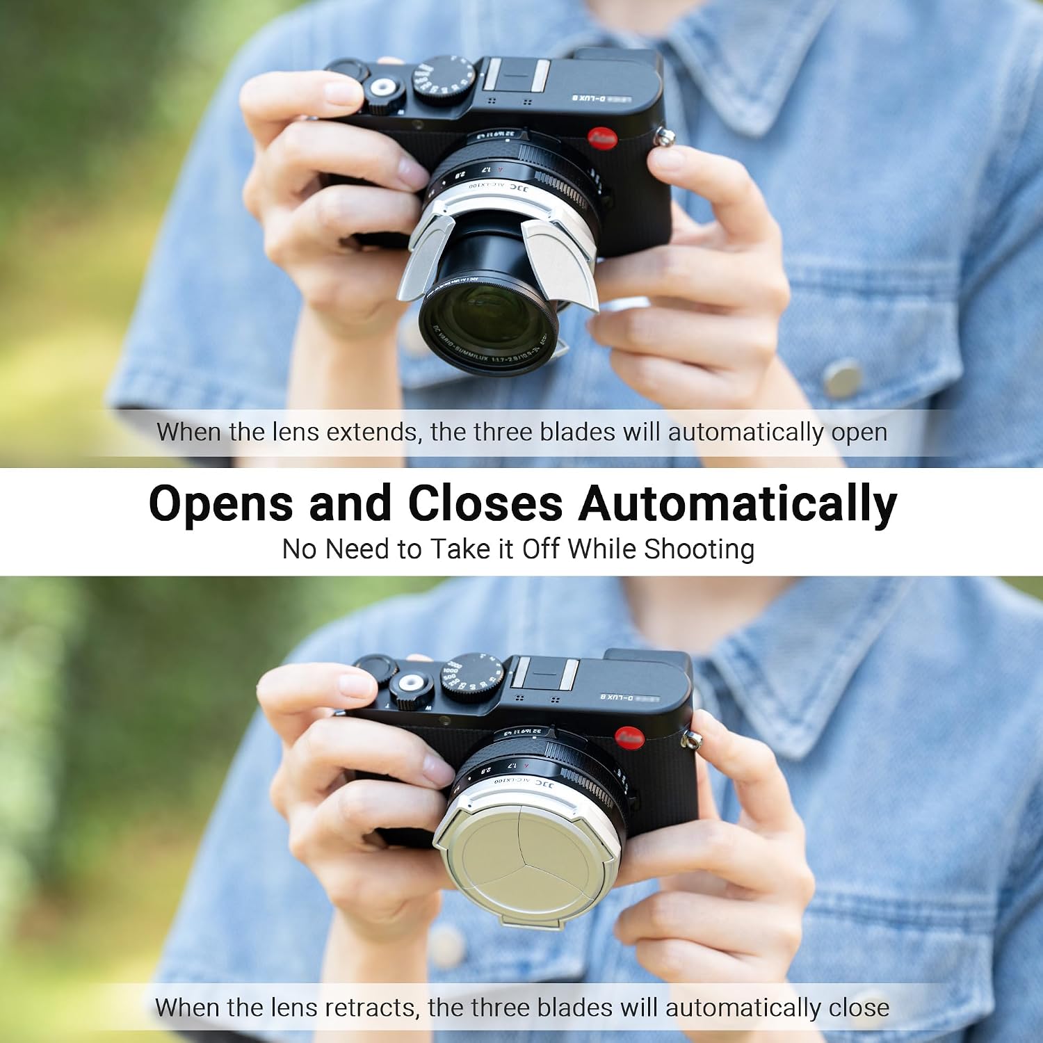 Auto Open and Close D-LUX8 Lens Cap Protector for Leica D-LUX 8 D-LUX 7 (Typ 109) Panasonic Lumix L10 DMC-LX100 II DC-LX100M2 Replace DMW-LFAC1 Automatic Lens Cap,Fit Filter Thickness Below 8mm-Silver