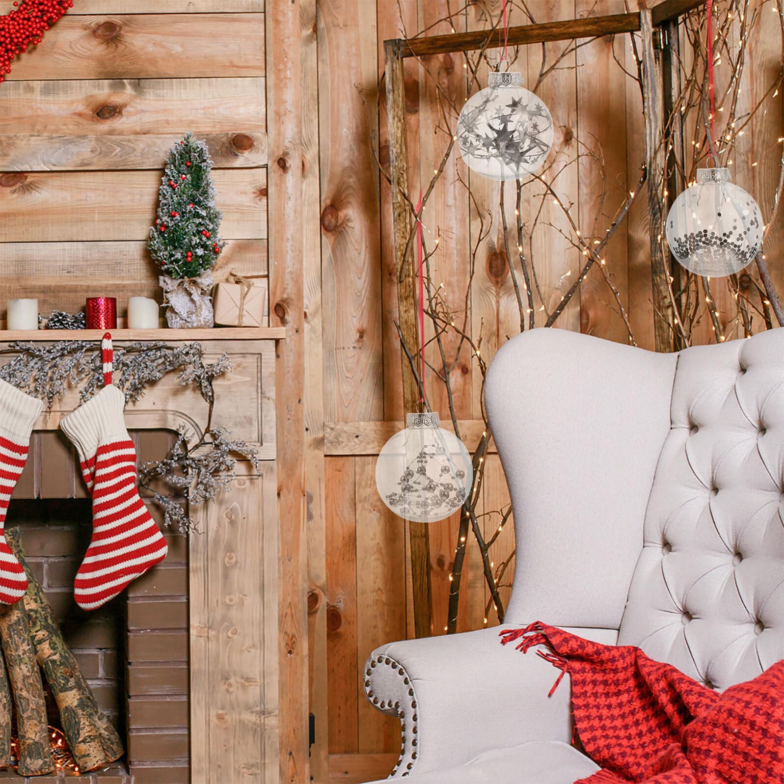 Weihnachtskugeln aus Pet mit Silbernem Stern Dekorative Christbaumkugeln zum Aufhängen für Weihnachtsbäume und Festliche Partydekorationen in 1 Kasten Zufälliger Stil