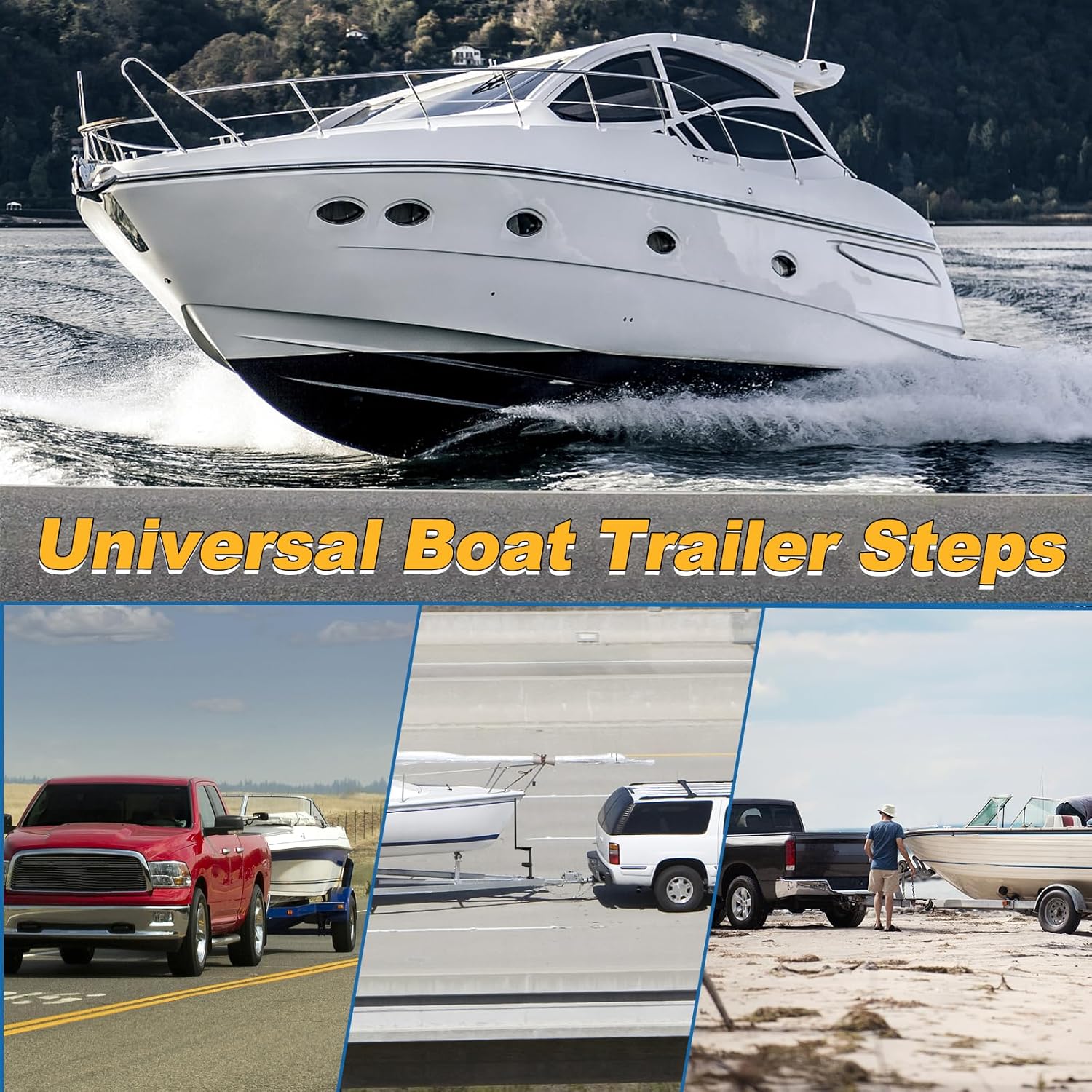 Universal Boat Trailer Steps with Handle Fit for Bass Boats, Pontoon Boats, Hunting Boats, etc