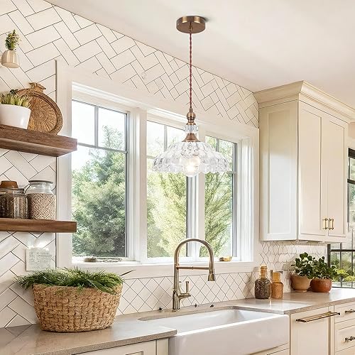 Miniatura 5 de 9.8" Vintage Pendant Lights for Kitchen Island,Small Brass Gold Hanging Pendant Lighting Fixture for Dining Room Hallway Bedroom