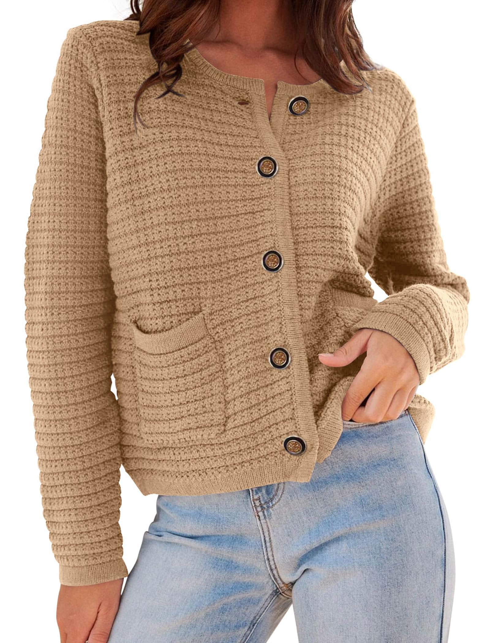 Women Knit Cardigan Sweaters Fall Fashion Long Sleeve Open Front Button Down Trendy Casual Jacket Winter Clothes