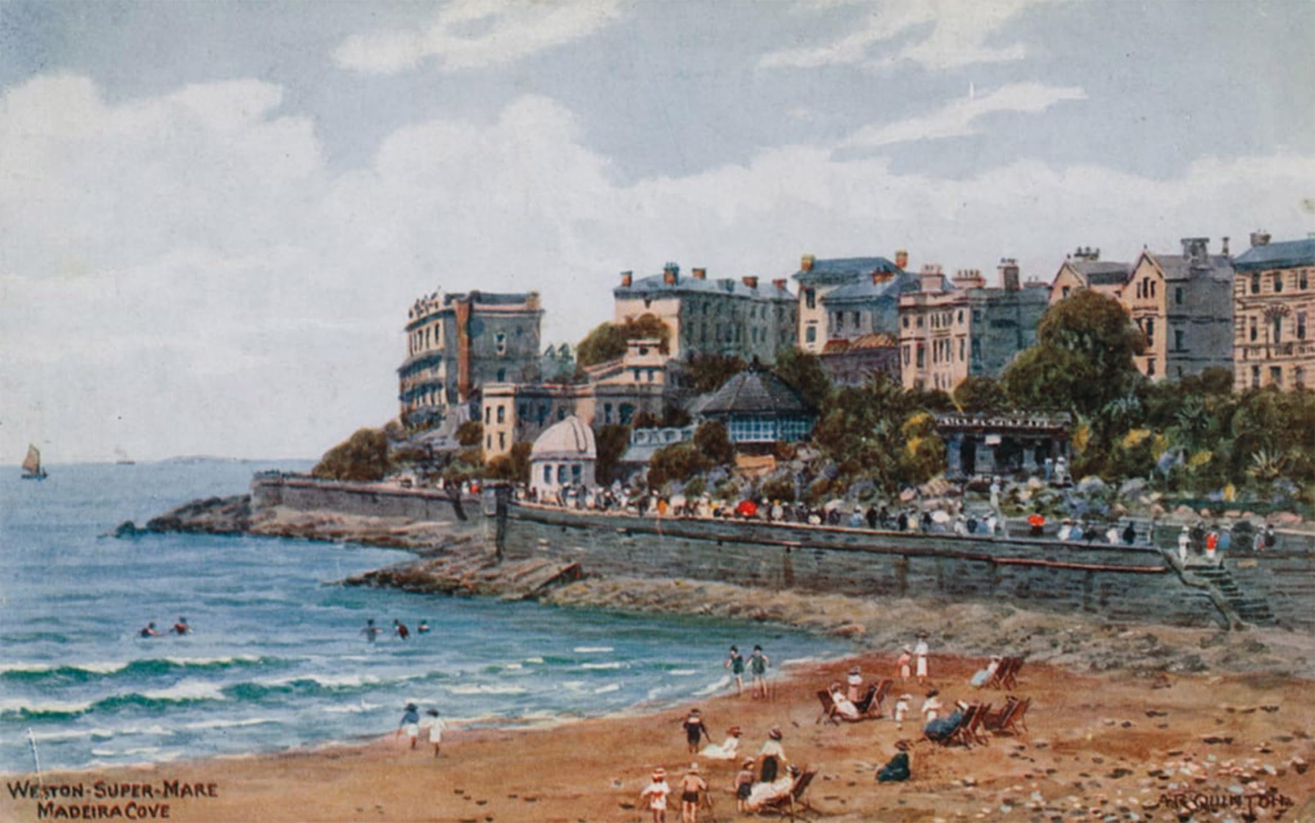 SERENDIPITP Retro Picture Poster Wall Art Pictures Painting Weston super mare Madeira Cove by Alfred Robert Quinton Wall Art Canvas Print for Wall Decor 60x90cm