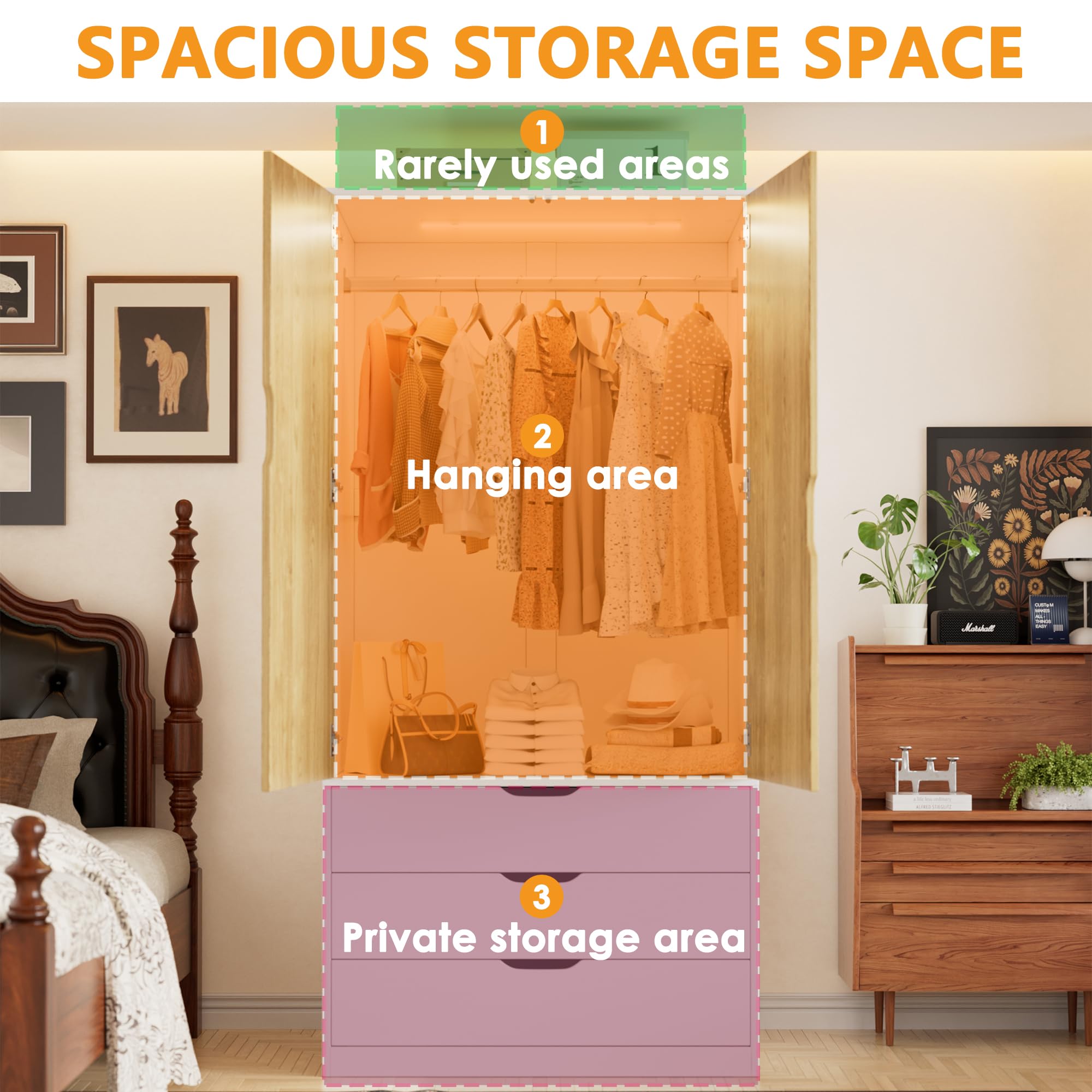 Kleiderschrank Weiß, Garderobenschrank 2-türiger mit Spiegel | Beleuchtung mit Bewegungsmelder | 3 Schubladen, Moderner Wardrobe Schrank für Schlafzimmer, Kinderzimmer, Flur | 80 x 180 x 50 cm (B/H/T)