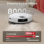 Yeedi C12 Plus Aspirateur robot et Mop, 8000Pa Une forte aspiration, 7-Week Stockage de la poussière, poubelle sans sac, PureCyclone Technique, ZeroTangle Brosse blanche