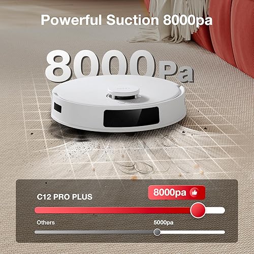 Miniatura 4 de Yeedi C12 Plus Robot Vacuum and Mop, 8000Pa Strong Suction, 7-Week Dust Storage, Bagless Dust Bin, PureCyclone Tech, ZeroTangle Brush, White