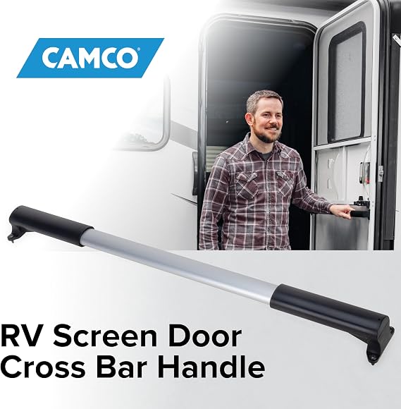 Camco Camper/RV Screen Door Cross Bar - Protects the Screen Door & Allows for Easier Exit from Travel Trailer - Adjusts from 21-5/8-Inches to 28-5/8-Inches (42183)