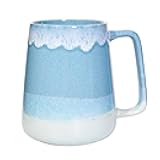24oz Large Ceramic Coffee Mug with Big Handle, Handmade Kiln Glazed Large Coffee Mug Tea cup, Novelty Mug，Unique Uneven Surface for Office and Home，Microwave and Dishwasher Safe (Light Blue)