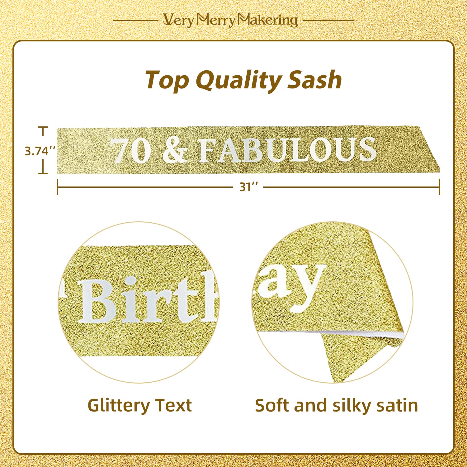1112 70th Birthday Sash- Gold Sparkle & Real Crystal Rhinestone 70 Amazon.com: 70th Birthday Sash and Tiara for Women  main image 3