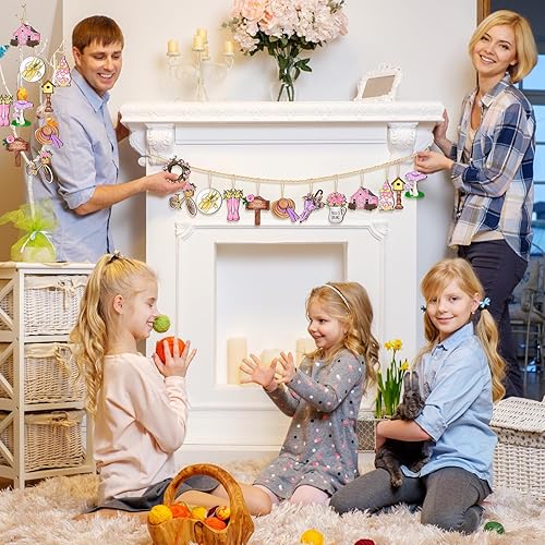 Miniatura 2 de Beeveer 36 adornos de flores de primavera para árbol tulipán colgantes de árbol de madera, decoraciones retro colgantes de primavera, manualidades