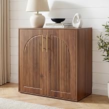 Fluted Sideboard Buffet Cabinet with Storage, Arched Doors & Adjustable Shelves, Modern Accent Credenza, Anti-Tip Console Cabinet for Living Room, Entryway, Hallway & Kitchen, Black