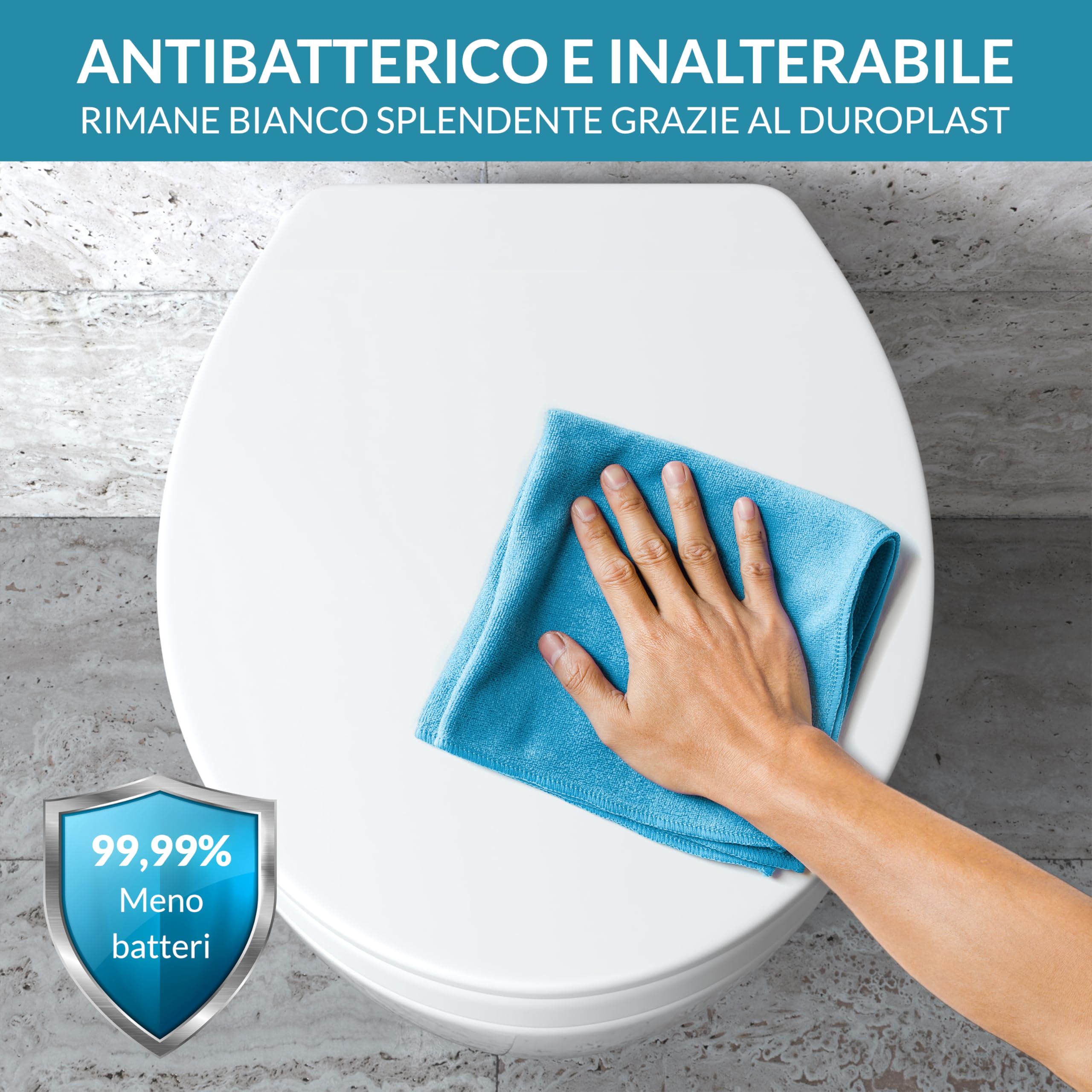 Rialzo WC Premium 5 cm in Duroplast (Fissaggio Inferiore) | WC per anziani e persone con mobilità ridotta, per maggiore comfort, con chiusura ammortizzata, Portata fino a 175 kg