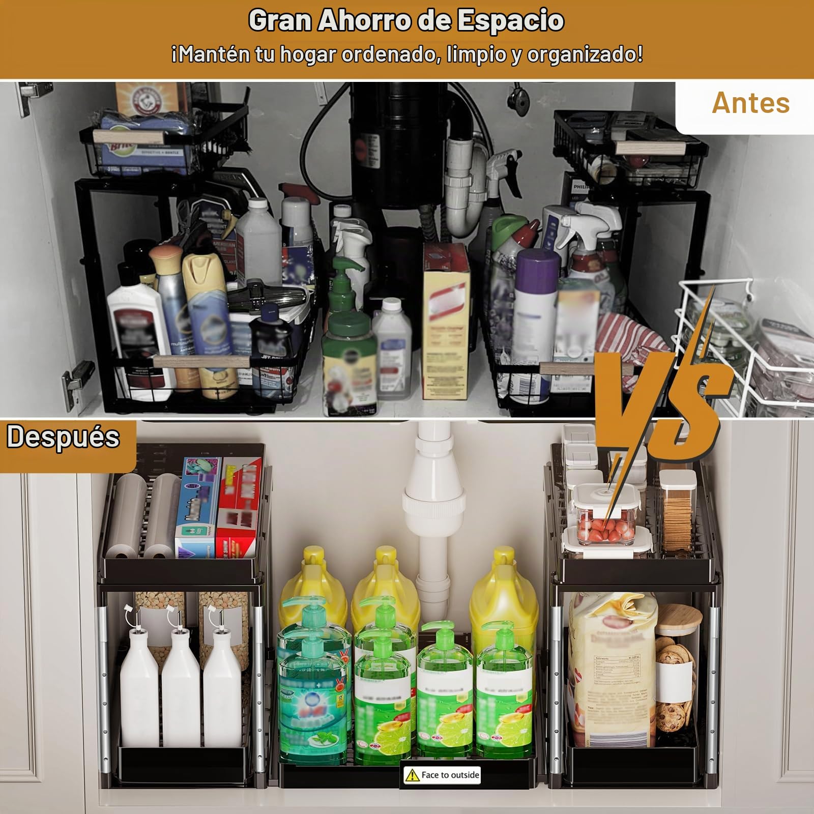 NIUXX Organizador para bajo fregadero y lavavajillas - Altura regulable | Estantes de cocina con cajones deslizantes - muy adecuados para baños y armarios de tanques de agua con tubos en forma de U