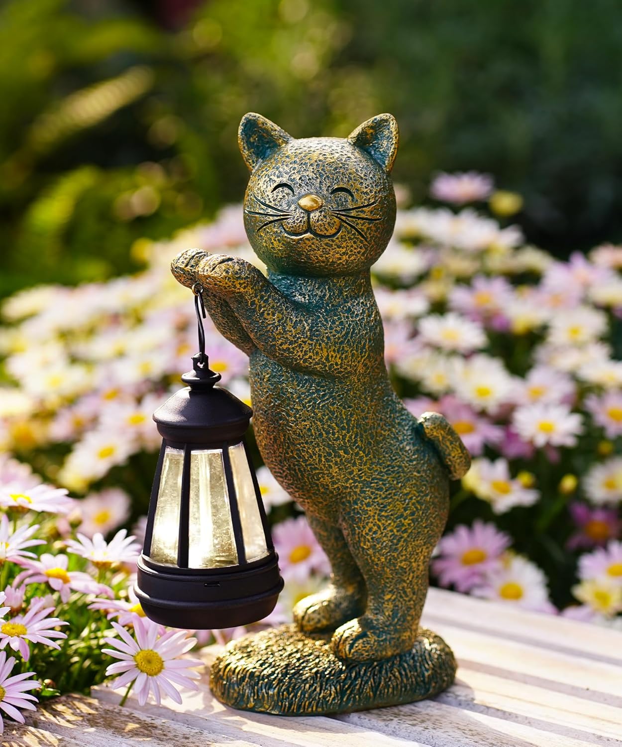 Nacome Christmas Cat Outdoor Statues for Garden: Outside Decor with Lantern Clearance for Yard Art Lawn Ornaments Porch Patio Balcony - Christmas Birthday Gifts for Mom Women Grandma