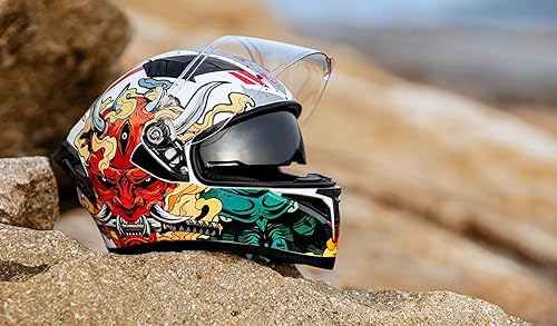 Miniatura 6 de Casco de motocicleta de cara completa con visera interna tintada y aprobado por DOT para ciclomotor, ATV Cruiser Scooter (espíritu samurái blanco, S)