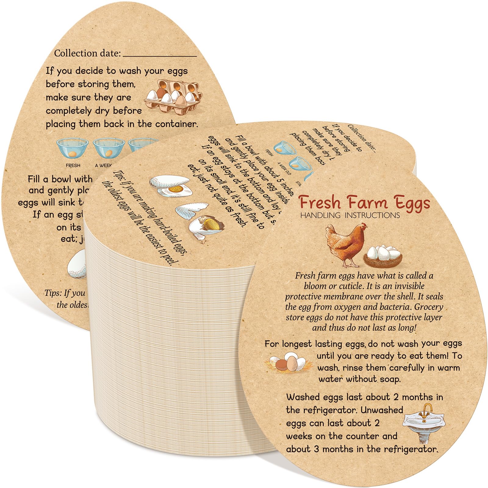 Amazon.com : Kisston 200 Pcs Fresh Farm Eggs Handling Instructions 3.5 ...