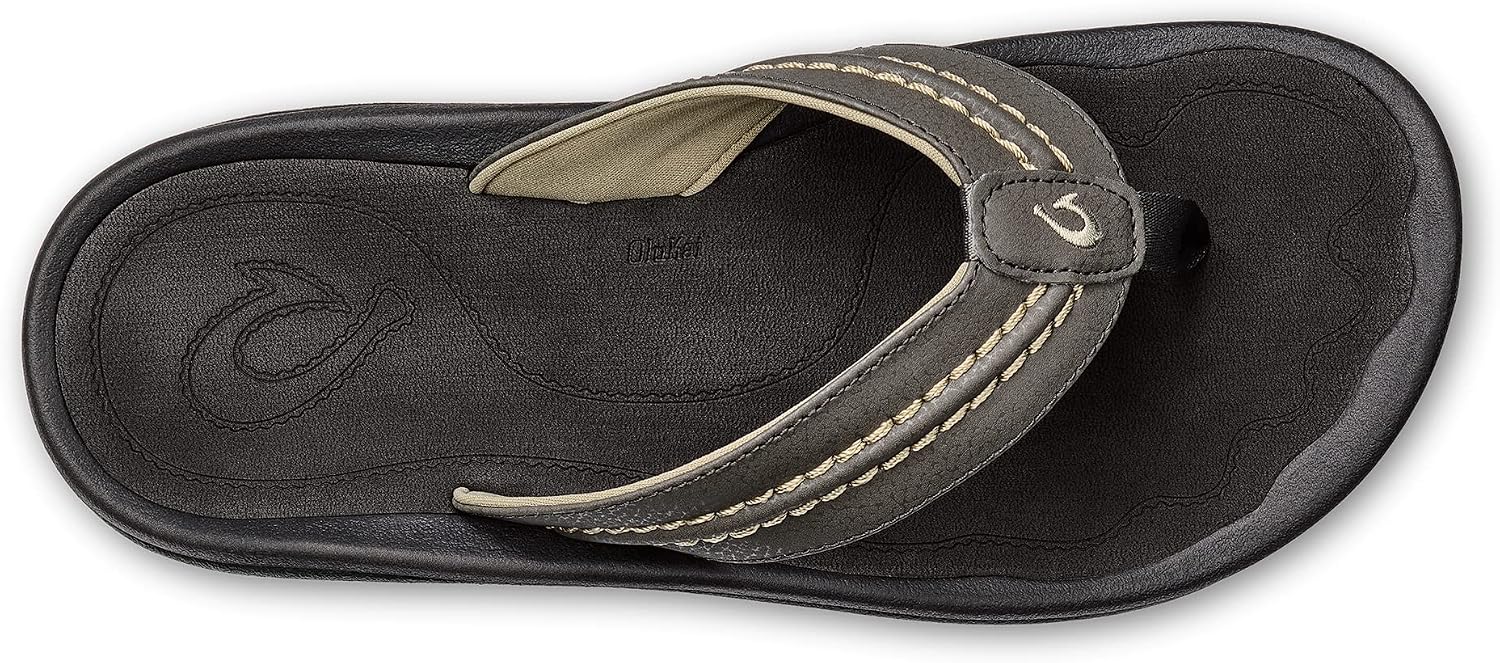 OLUKAI Hokua Men's Beach Sandals, Quick-Dry Flip-Flop Slides, Water Resistant & Wet Grip Rubber Soles, Compression Molded Footbed & Soft Comfort Fit