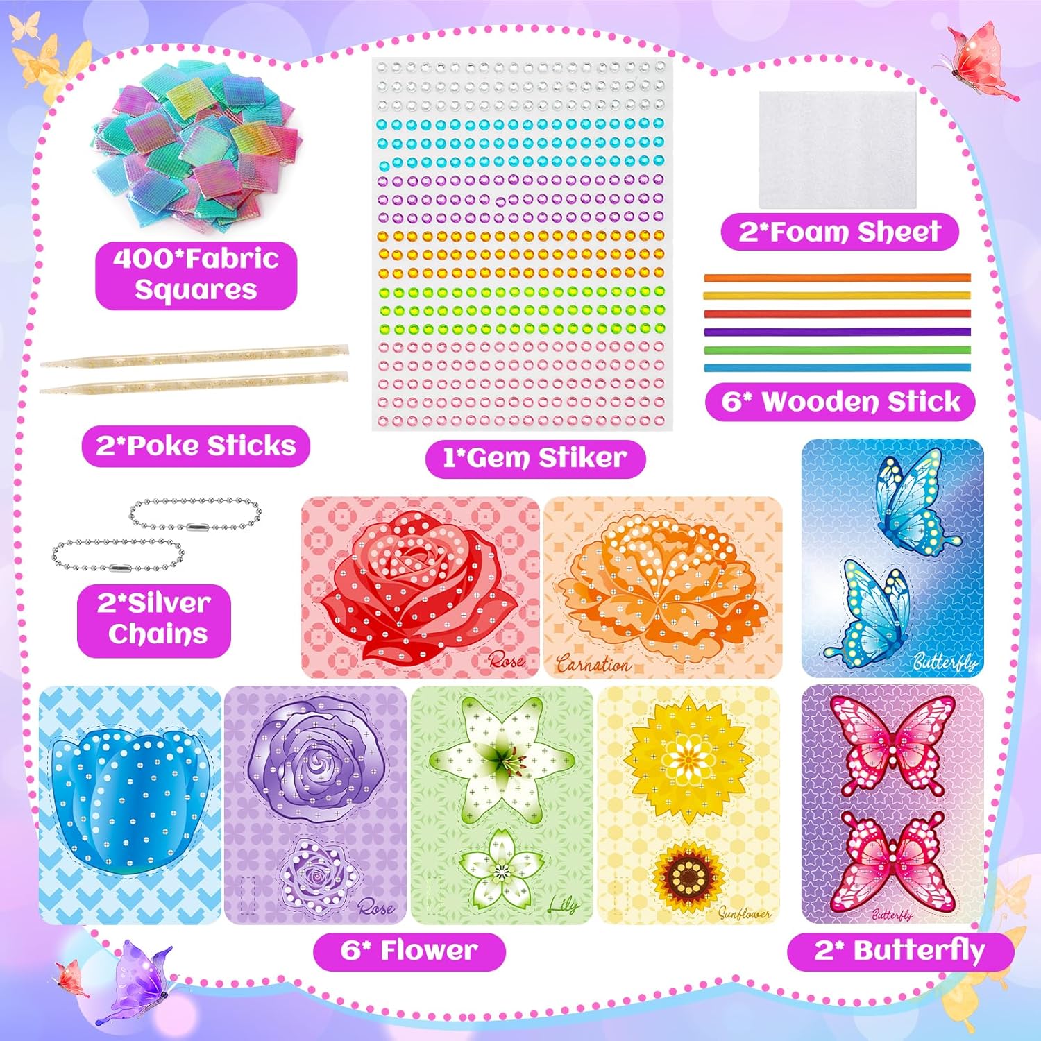 CrispPlay Flowers Crafts for Kids Ages 4-8 8-12 Girls Toys, 8pcs Poke Art Craft Kits for 4 5 6 7 8 9 Year Old Girls Birthday Christmas Gifts, DIY Bouquet & Butterfly, Mess Free, Funny - Image 7