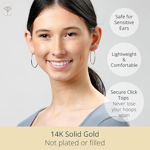 Miniatura 2 de Aretes de aro de oro macizo de 14 quilates para mujer, aretes de aro de oro amarillo o blanco de 14 quilates, aretes de oro real de 14 quilates con