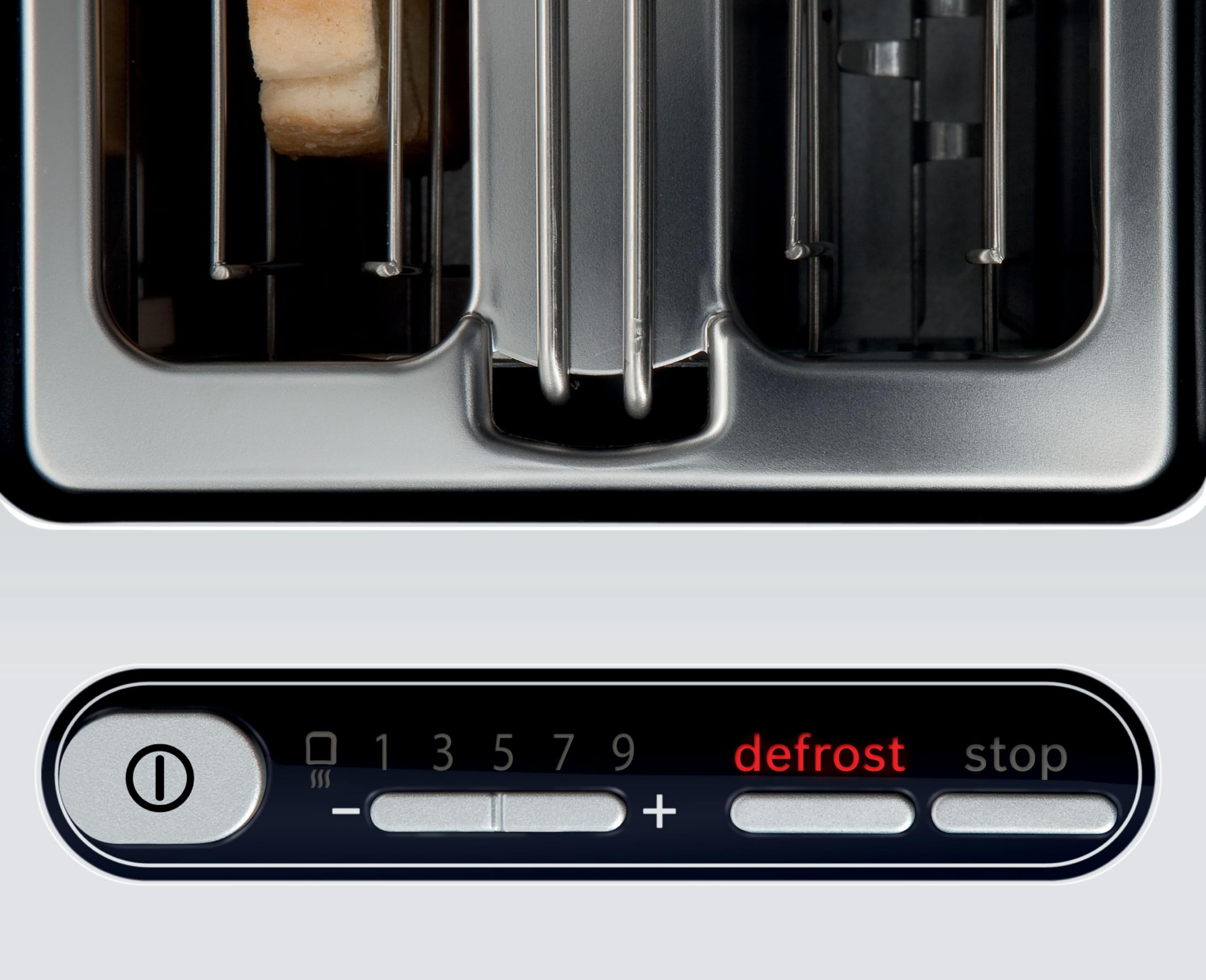 Bosch Tostapane Styline TAT8611N, inserto per panini integrato, funzione sollevamento, scongelamento, spegnimento automatico, centraggio del pane, 800 W, acciaio inox/bianco