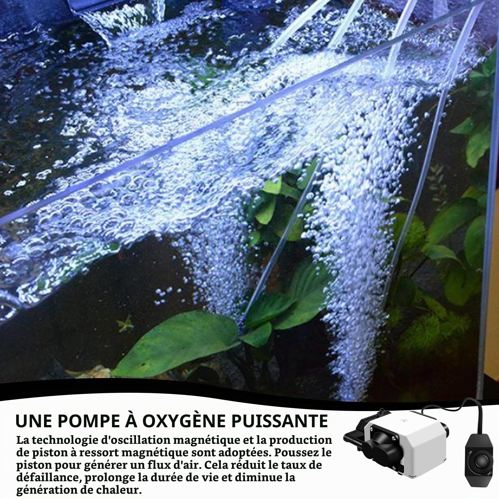 Pompe à air d'aquarium avec 6 sorties, aérateur de bassin réglable de 25 W, pompe à oxygène d'aquarium avec pierres à air, pompe à air silencieuse, puissante pompe à air d'aquarium 3300 l/h pour