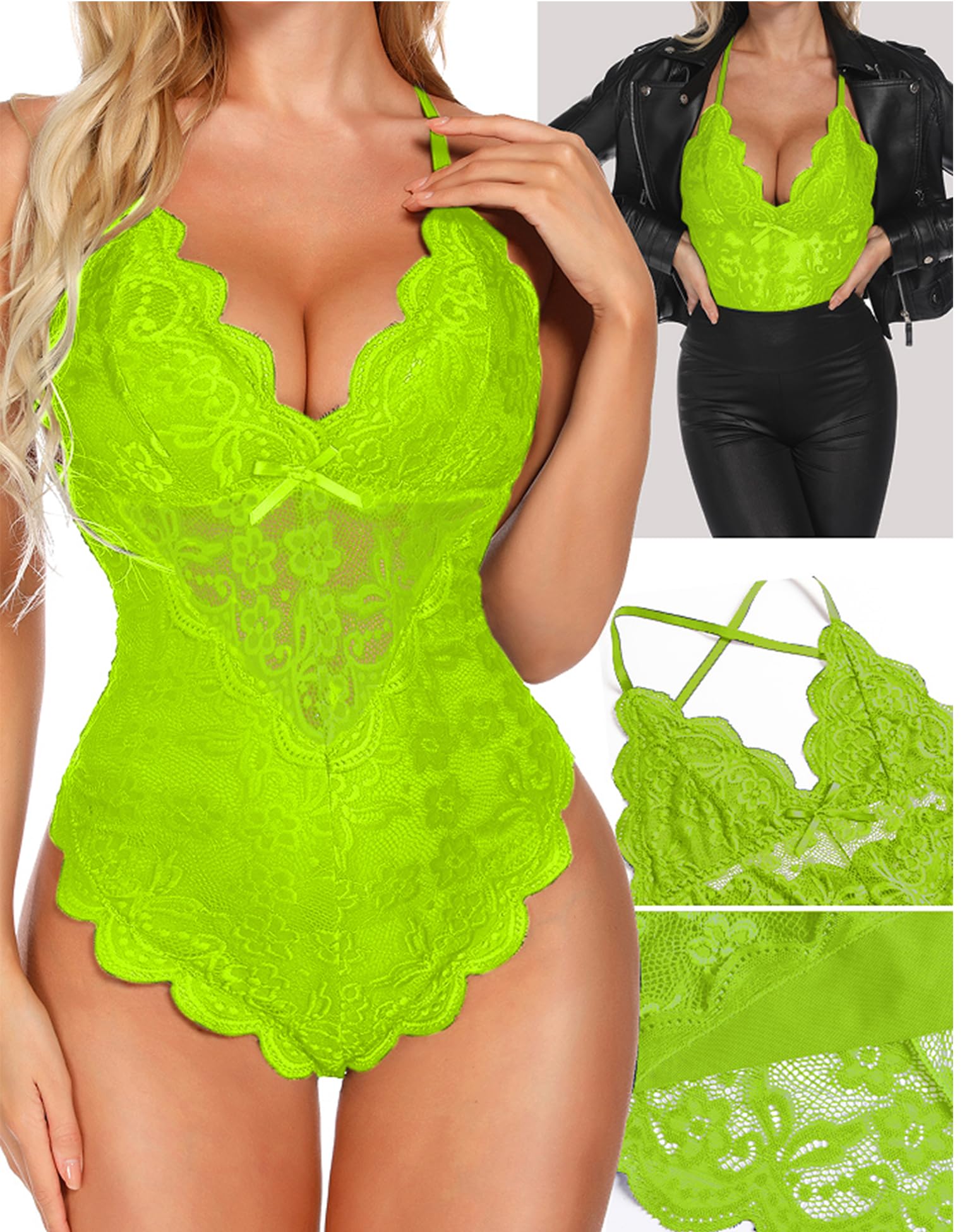 Aranmei Sexy Snap cavallo Body per le donne cattivo un pezzo pizzo Babydoll Lingerie Teddy