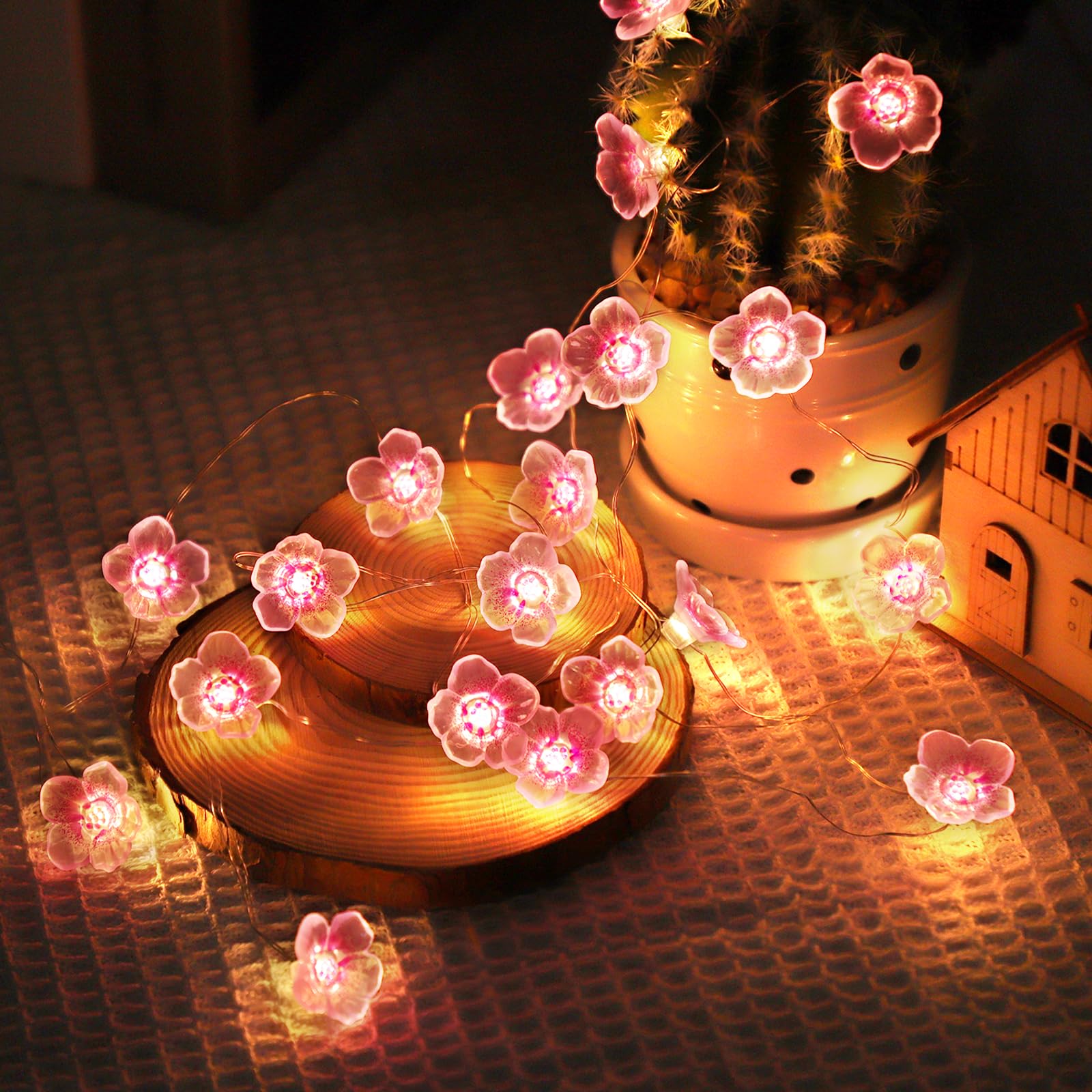 LED Lichterkette Kirschblüten 4m 40 LEDs, Lichterkette Blumen Batterie für Zimmer, Festival, Party, Hochzeit, Dekorative Lichter Frühling Deko für Innen und Außen, Geschenke für Frauen Mädchen