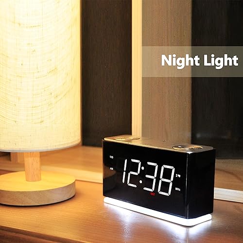 Miniatura 6 de iTOMA Radio reloj Bluetooth, pantalla LED blanca de 1.4 pulgadas, radio FM, alarma doble, puerto de carga USB para teléfono celular, luz nocturna,