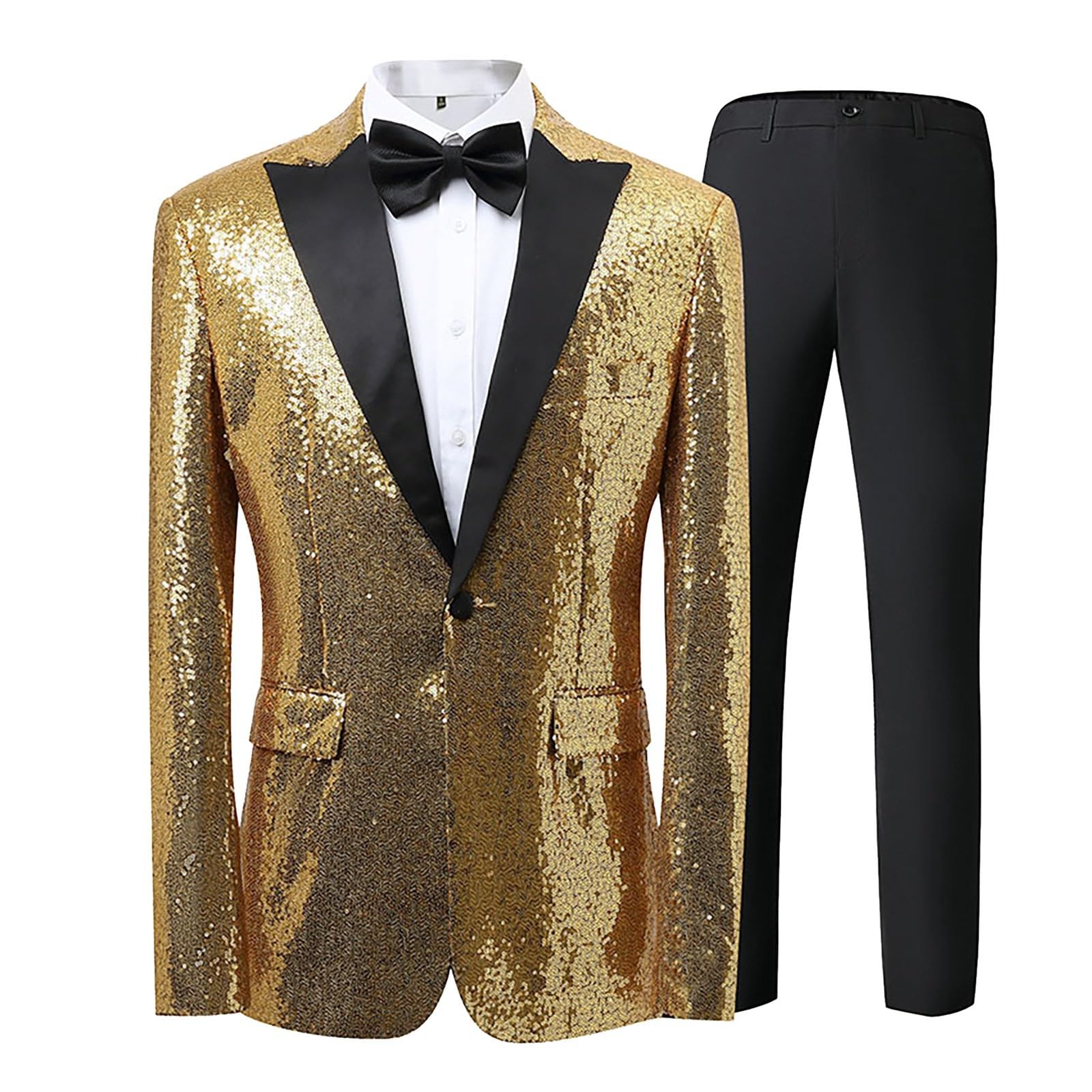 Generisch Trajes para hombre de boda, chaqueta de lentejuelas y pantalones, juego de tres piezas, esmoquin, fiesta, baile, boda, lentejuelas, esmoquin, chaqueta de un botón, traje de negocios para