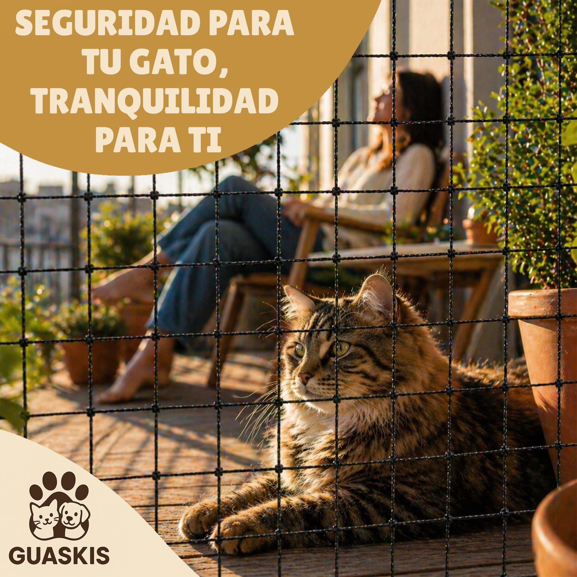 Para Gatos Terraza Reforzada Con Acero, Malla Metálica De Seguridad Anticaídas Balcón, Ventanas Y Exterior Kit Completo Instalación 25 Bridas, Tacos Ganchos Resistentes, Red, 4x3m