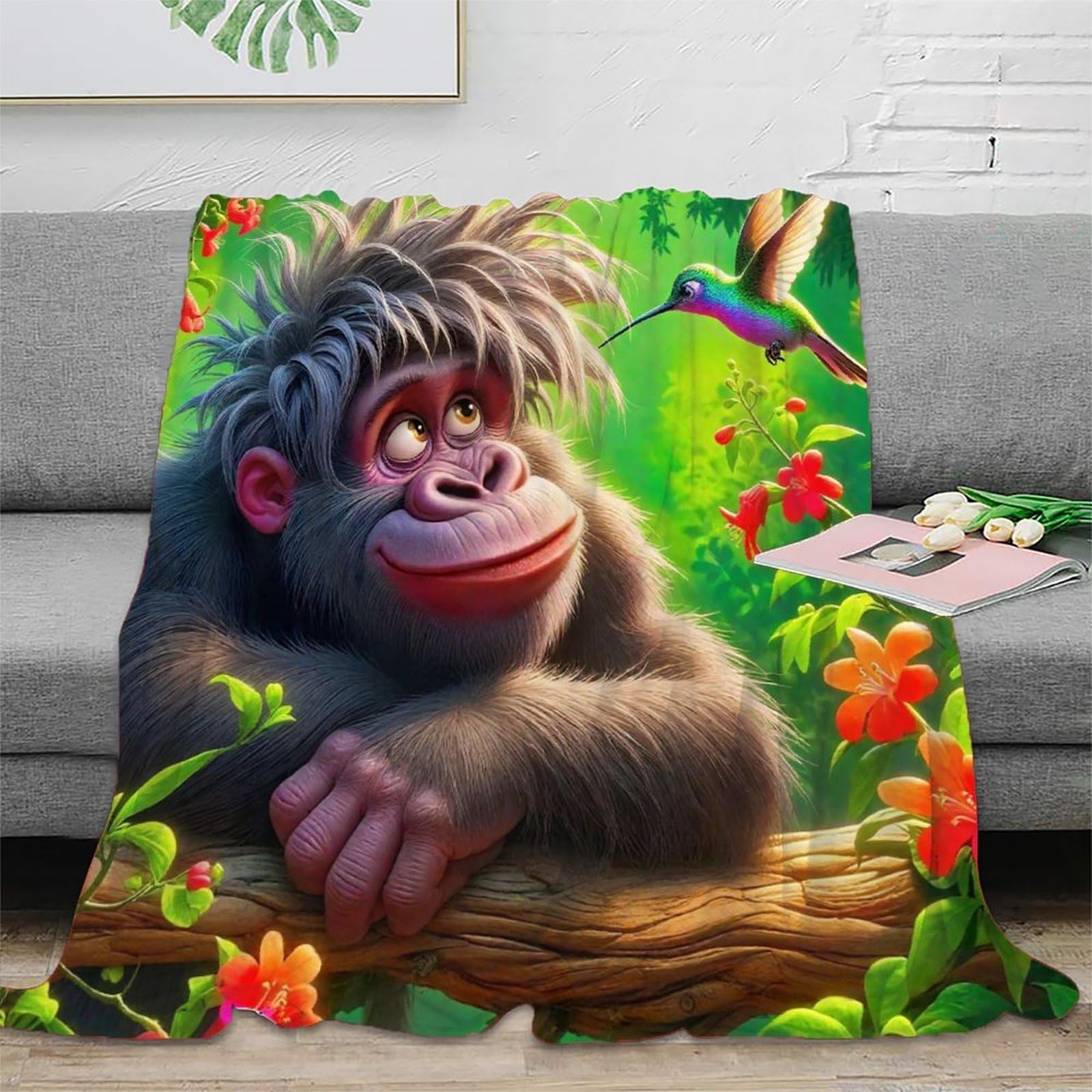 Couverture gorille imprimée 3D chaude en microfibre pour vos soirées d'hiver