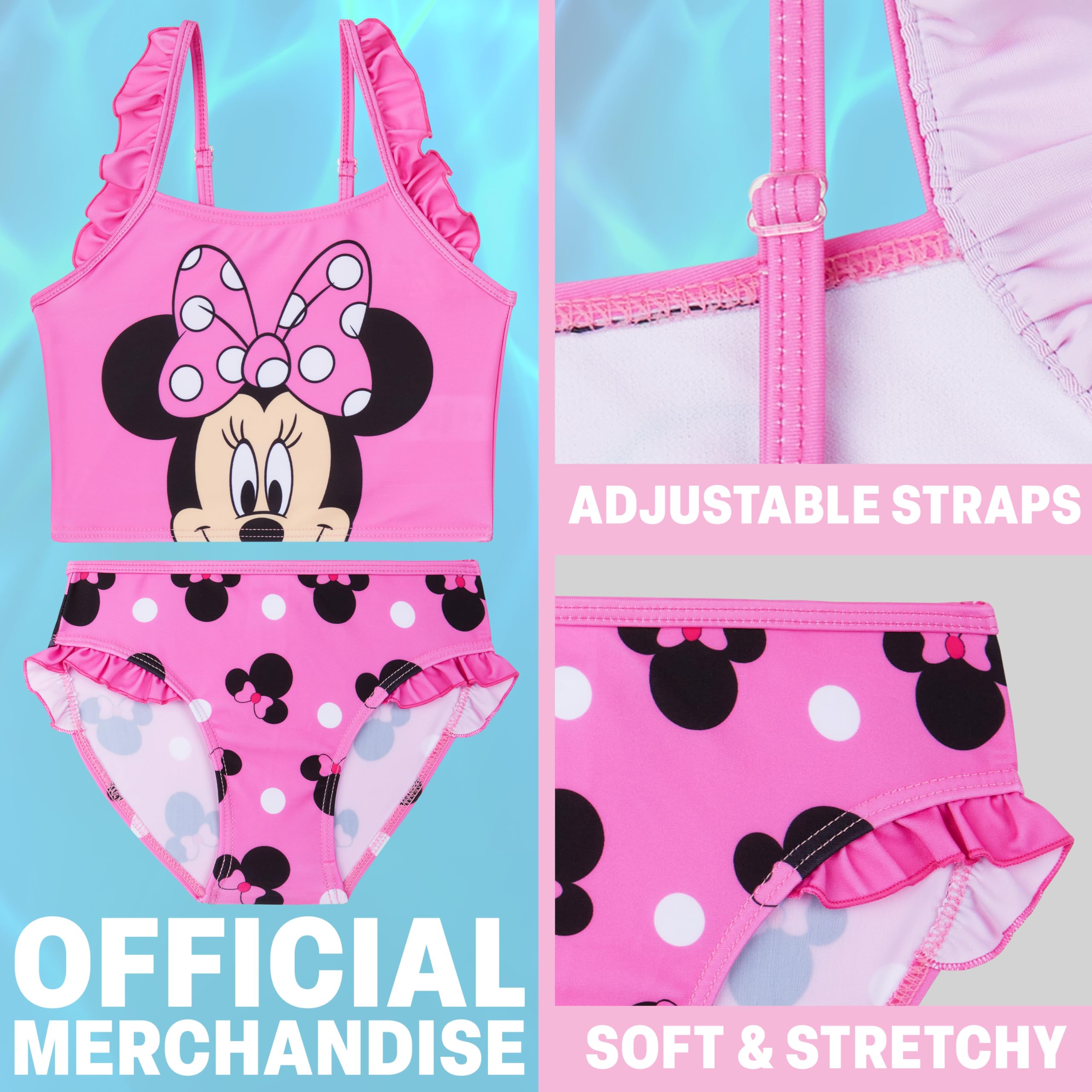Disney Stitch | Minnie Mouse Bikini Mädchen Badeanzug, Elastisch & Verstellbar, Sommer Bademode Tankini Set Zweiteilig, Geschenke für Kinder
