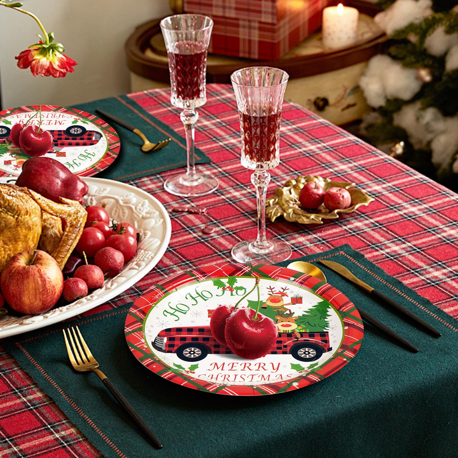 Lot De 50 Assiettes Jetables Noël 17.8cm - Carton Résistant, Motifs Festifs