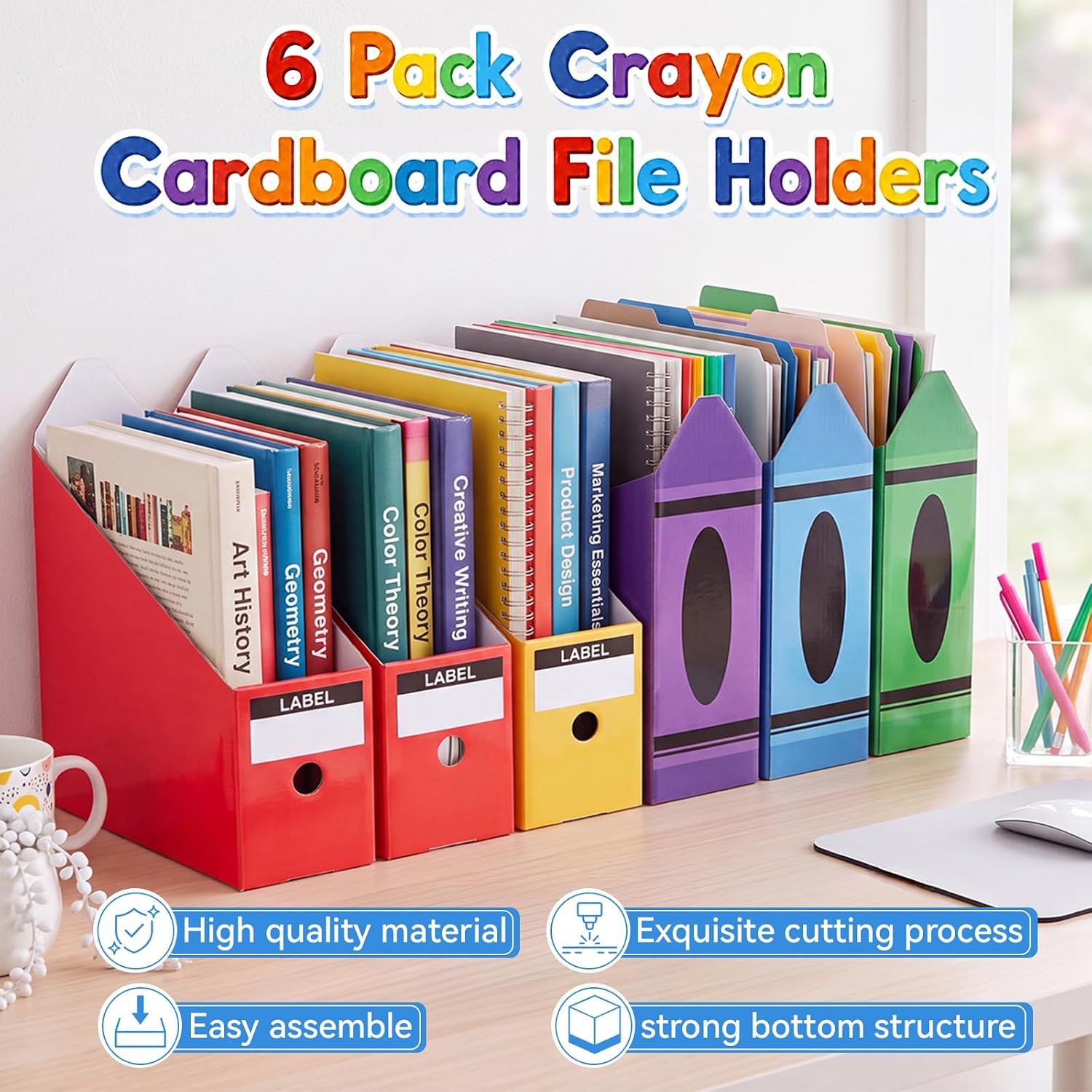 6 Pack Crayon Cardboard Magazine File Holders for Classroom
