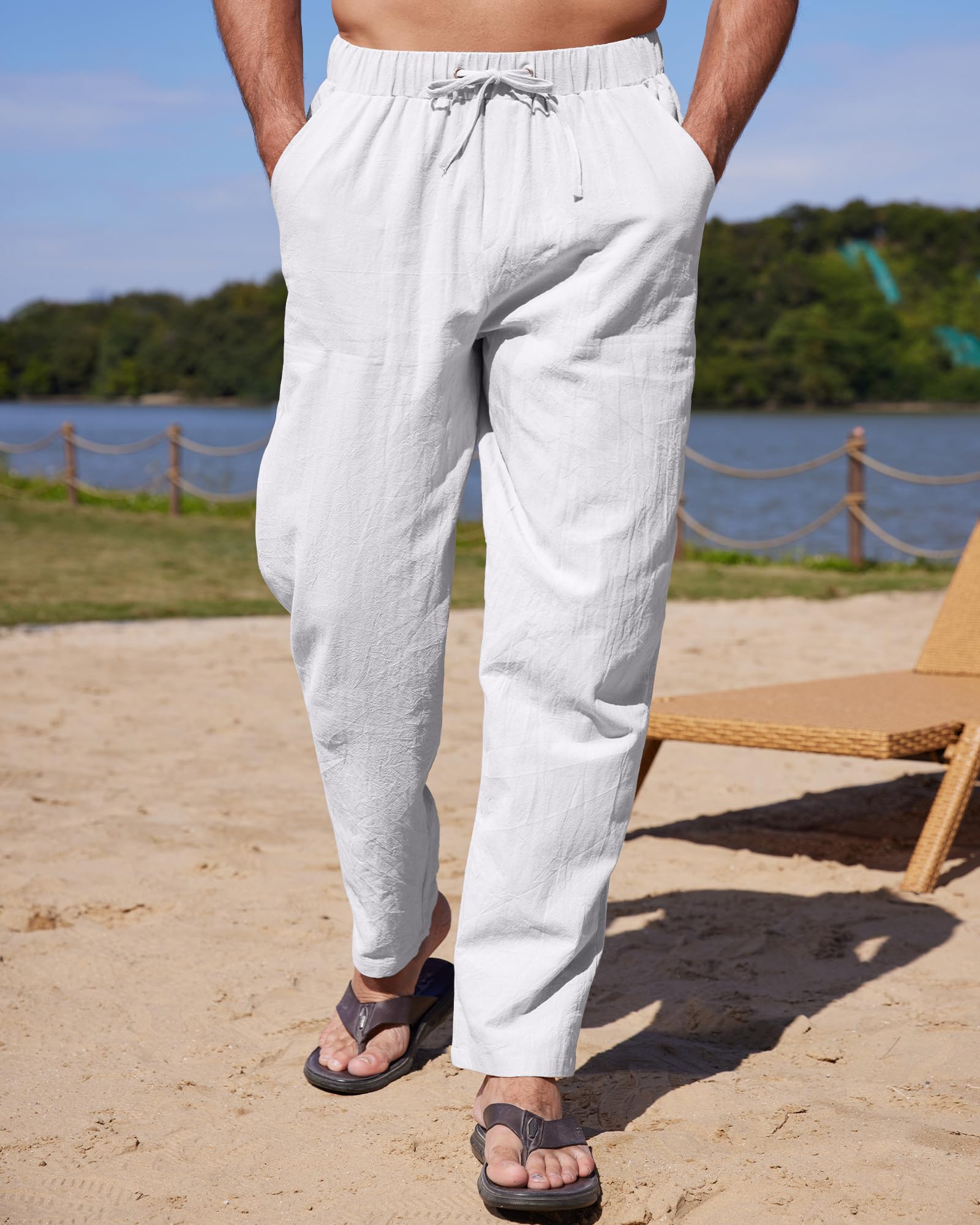 YAOHUOLE Pantalon Homme en Lin - Grande Taille et Large en Bas
