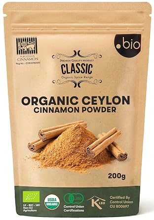 Organic Ceylon Cinnamon Powder | Certified USDA Organic and Kosher| Ceylon Cinnamon Powder Organic from Sri Lanka | Organic Cinnamon Ceylon from Sri Lanka| Premium Quality True Cinnamon Powder | 7 oz 200g Eco-Friendly Resealable Bag
