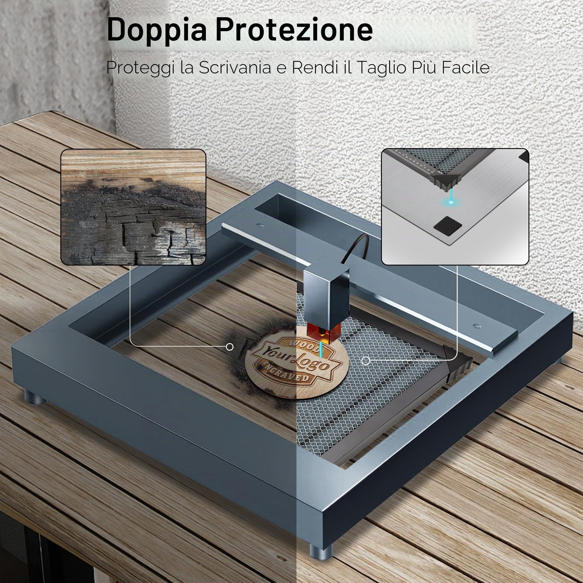Tavolo da lavoro laser a nido d'ape, 500 x 500 x 22 mm, con piastra in alluminio, compatibile con diverse macchine per incisione