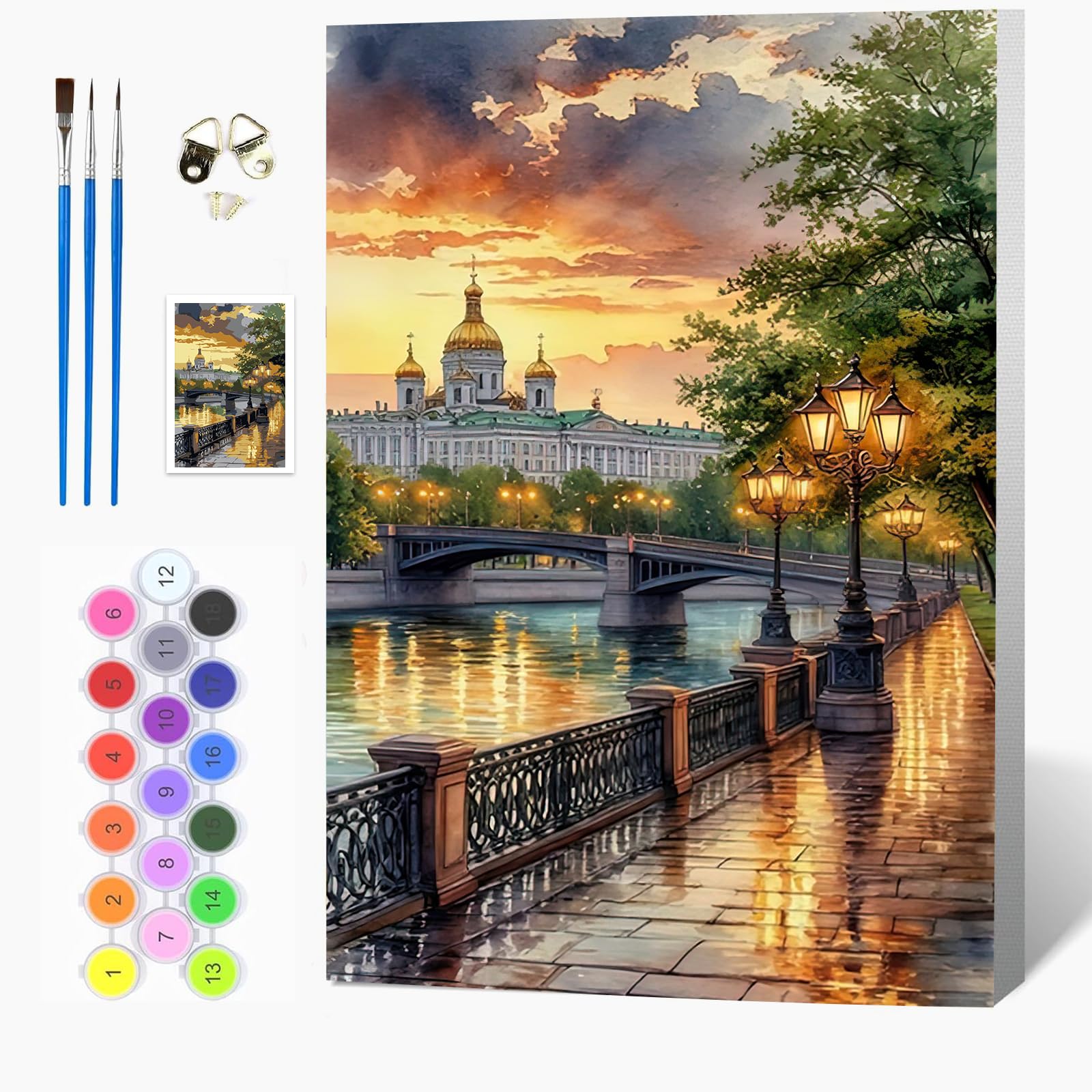 Auremi Castle Paint by Numbers Kits Kids Adults, Landscape Painting by Number Kits On Canvas,Framed DIY Color Oil Painting Acrylic Paints,Home Wall Decor 20x30cm