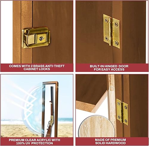 Miniatura 7 de Estuche de exhibición de armas, vitrina de rifles, vitrina de pistola para rifles y escopetas, soporte de pared de espada, marco de nogal con puerta