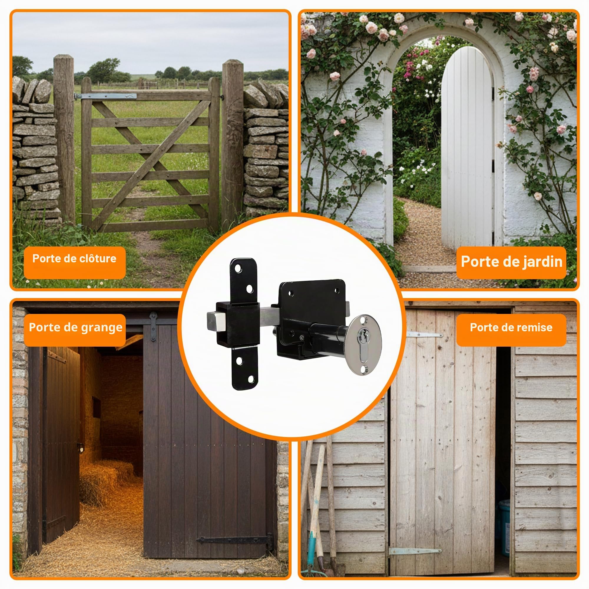 GateMate Serrure de portail à longue portée 1490106, profil européen pour abris de jardin, portails et portes de garage, clés extérieures et intérieures, en acier inoxydable 316, pour portails et