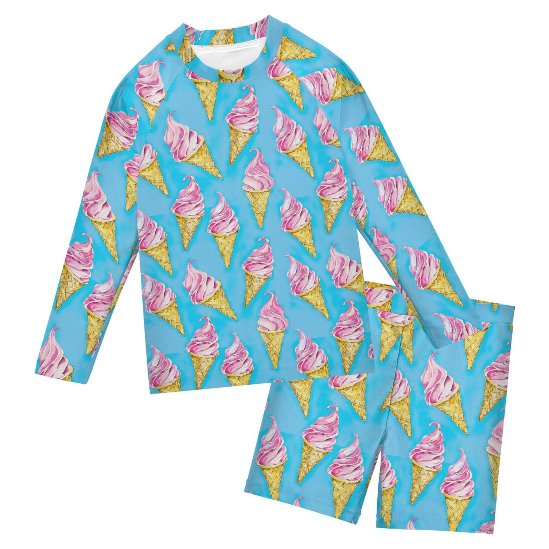 Ice Cream Baby Boys' Toddler Long Sleeved Rashguard Swim Bathing Suit Set B0403431