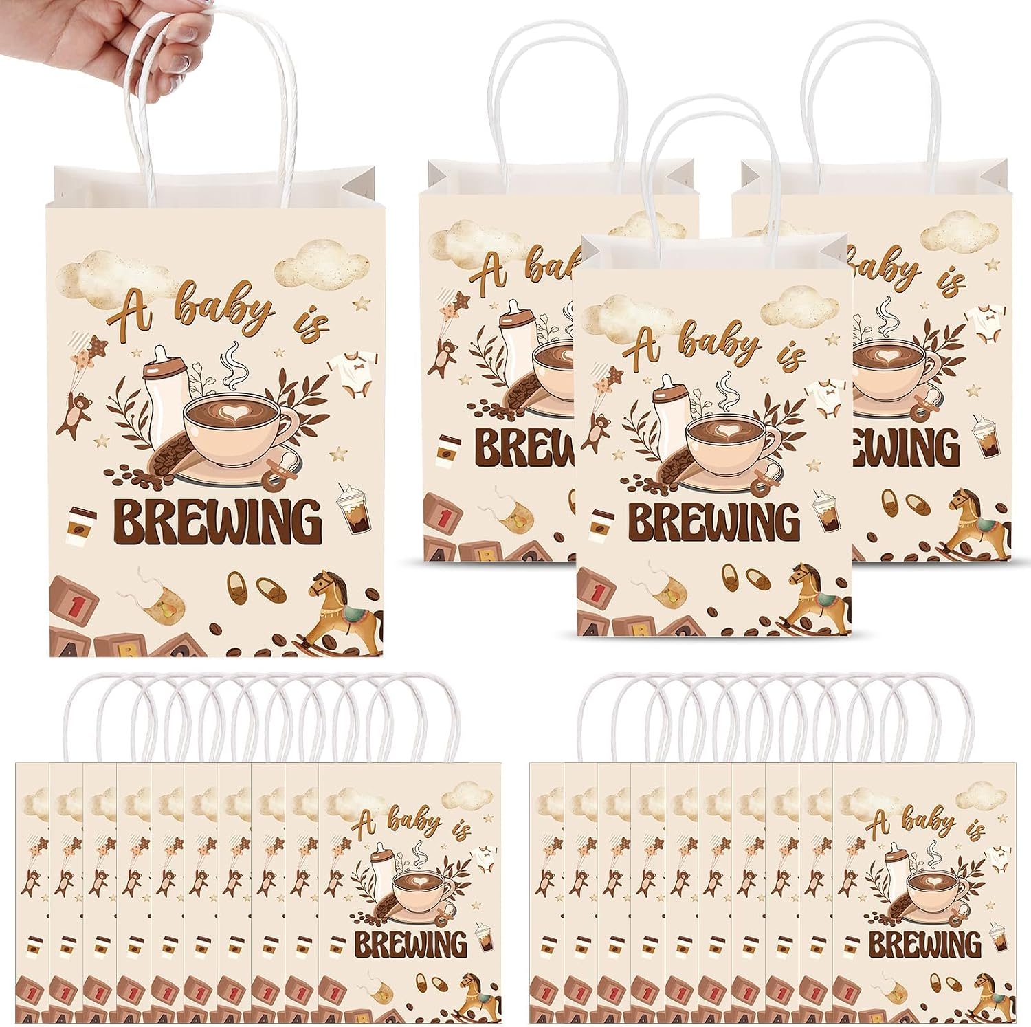 24Pcs Baby Shower Gifts Bags Bulk for Guests A Baby Is Brewing Coffee