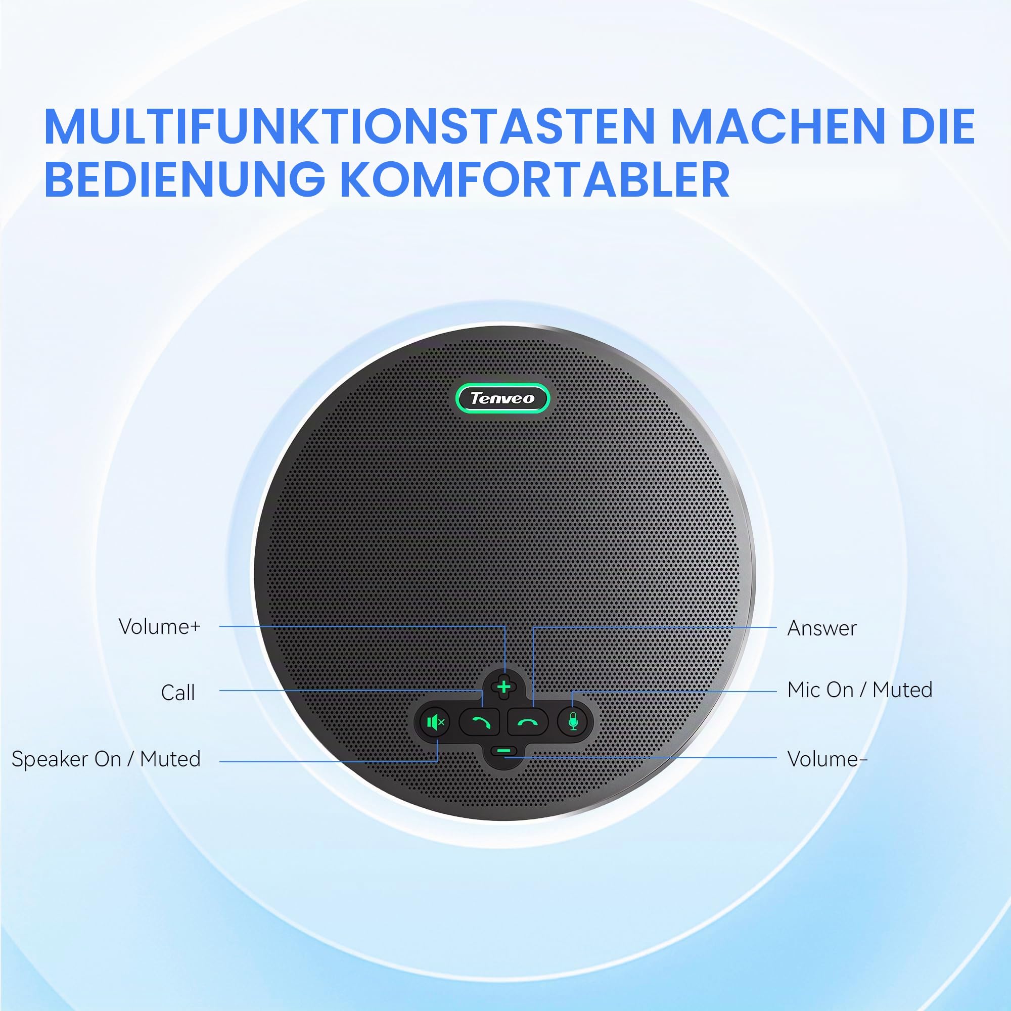 Tenveo M5B-W MagiCallpro Konferenzlautsprecher mit 8 AI-Mikrofonen, 360°-Raumerfassung, 18h Akku. Kompatibel mit Zoom, Teams UVM. Ideal für 12-15 Personen.