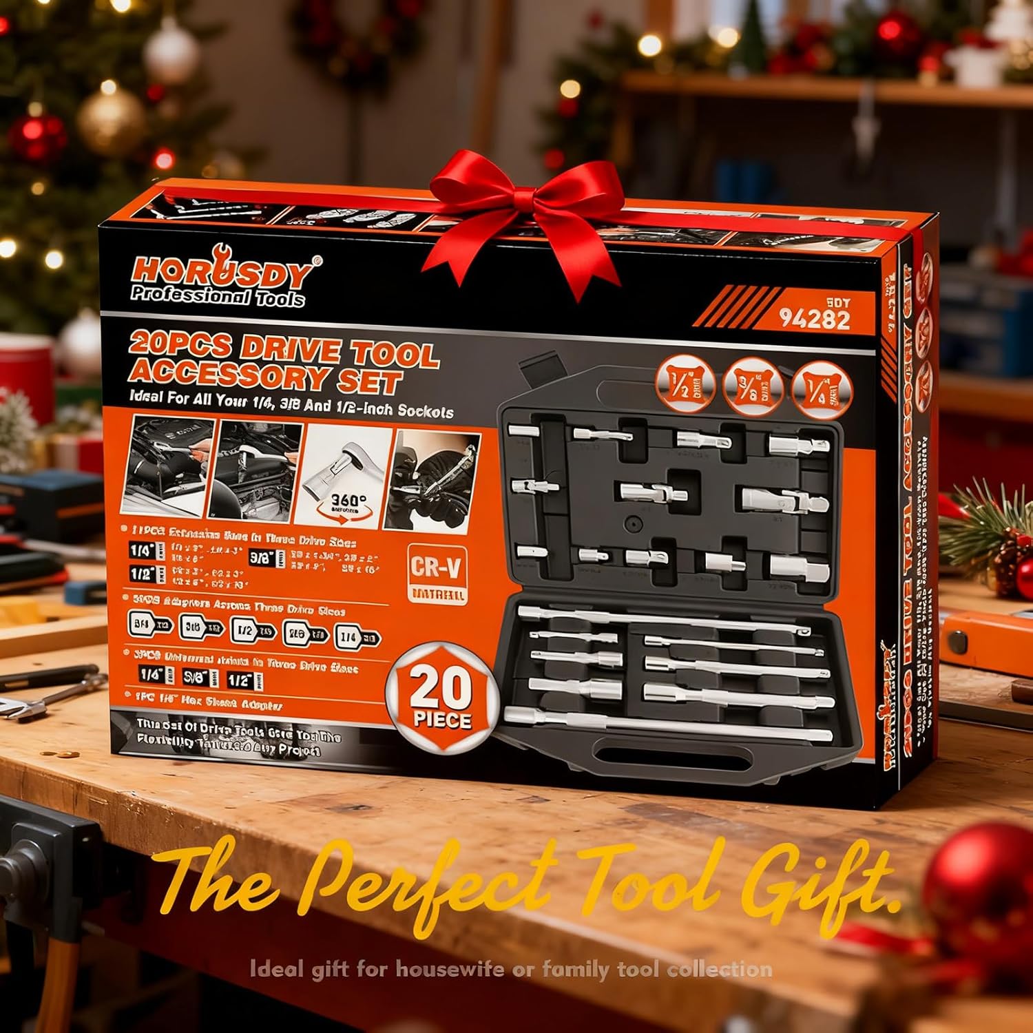 HORUSDY 20-Piece Socket Extension Bar Set, 1/4", 3/8" and 1/2" Drive Socket Extension Set, Universal Joint Socket, CR-V Steel
