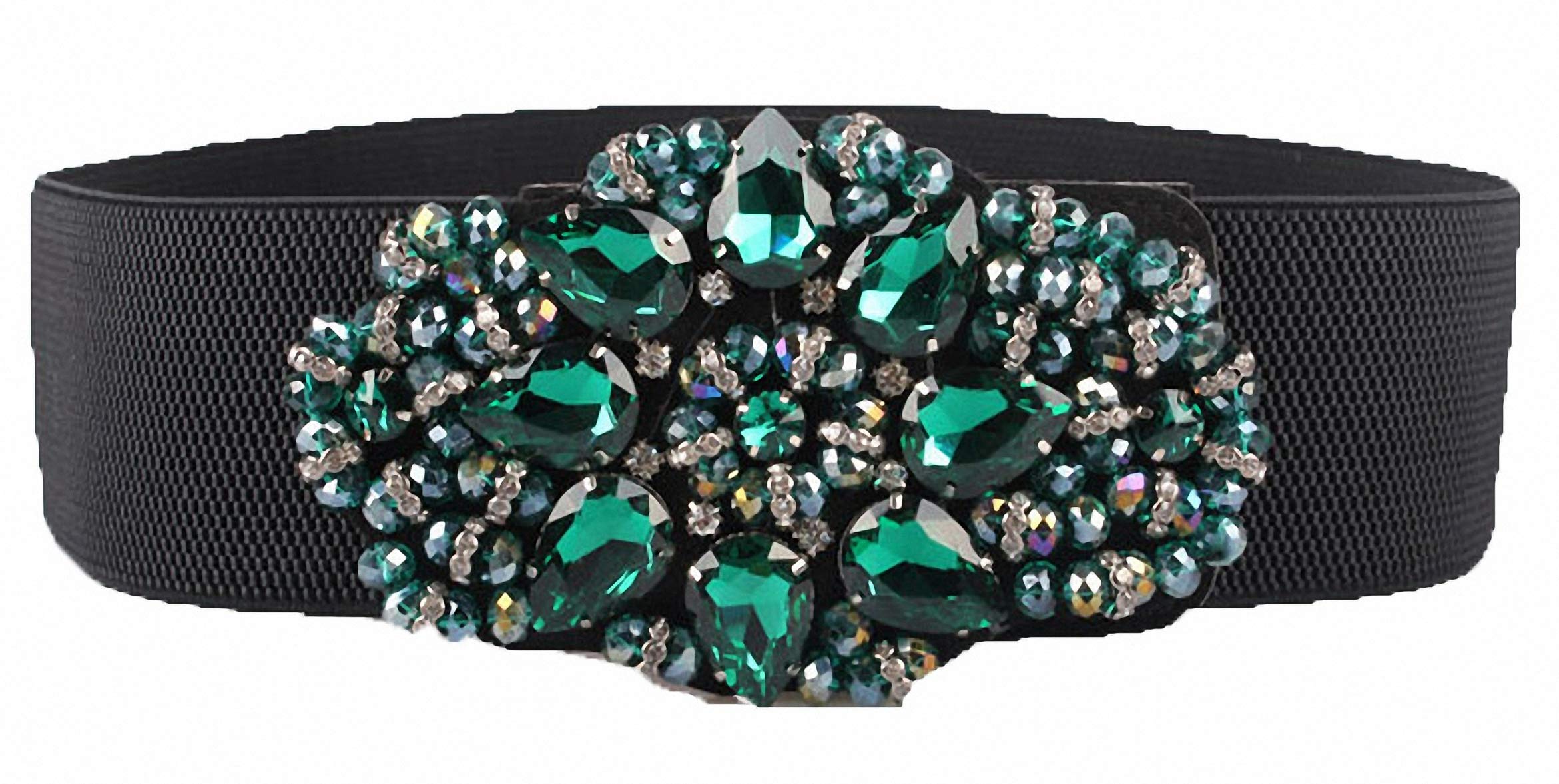 Sparking Rhinestone Crystal Women's Elastic Wide Skinny Waist Stretch Belt for Dress