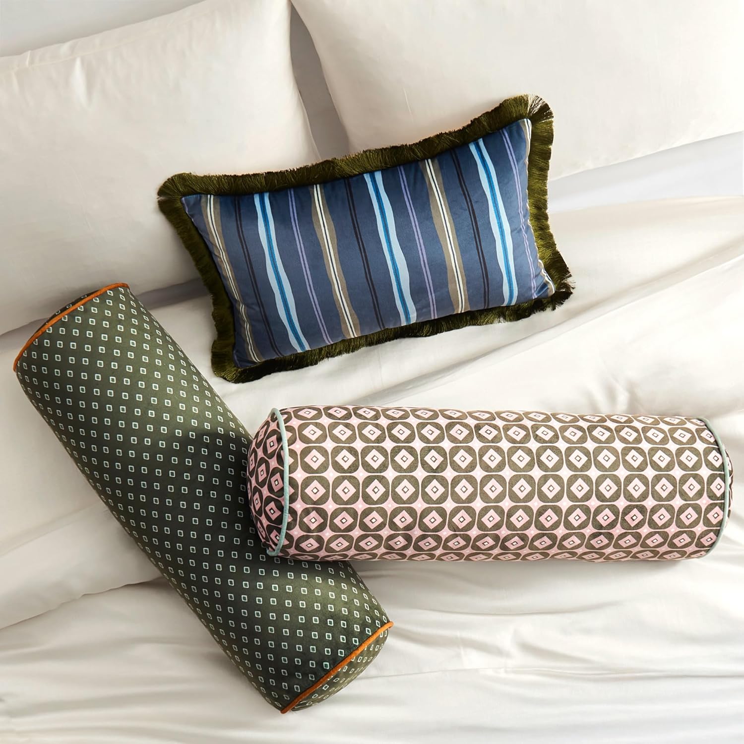 Ted Baker Decorative Accent Throw Pillow - Diamond Print Design, 8 x 24 Inch, Green