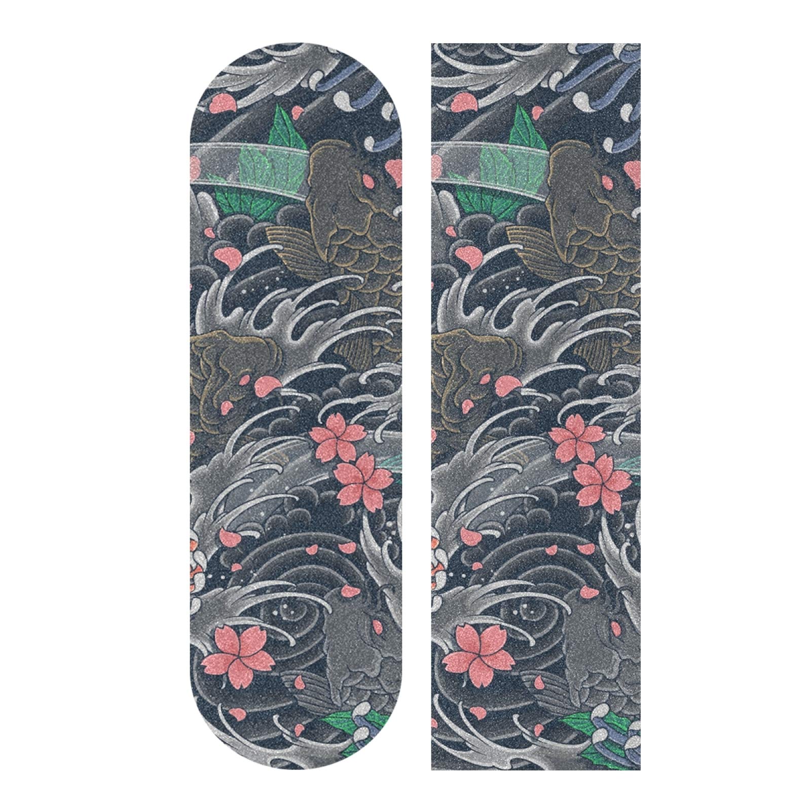 Mnsruu Grip Skateboard – Vague De Kanagawa Japonais, 84x23 Cm, Antidérapant, Perforé Anti-Bulles