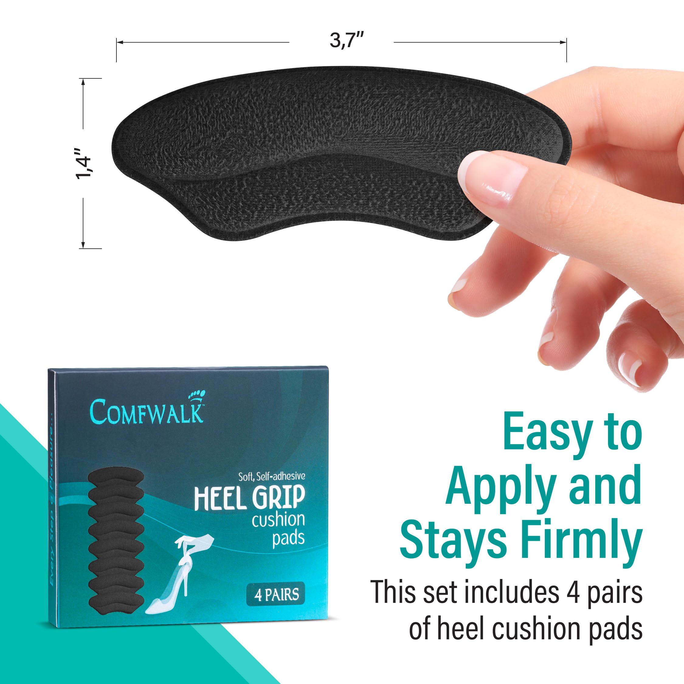 Comfwalk Almohadillas de agarre para el talón, 4 pares, autoadhesivas, inserciones de zapatos para zapatos sueltos, ajuste cómodo, prevención de ampollas, comodidad del talón para hombres y mujeres